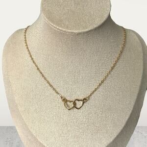 Small Two Heart Pendant Gold Necklace